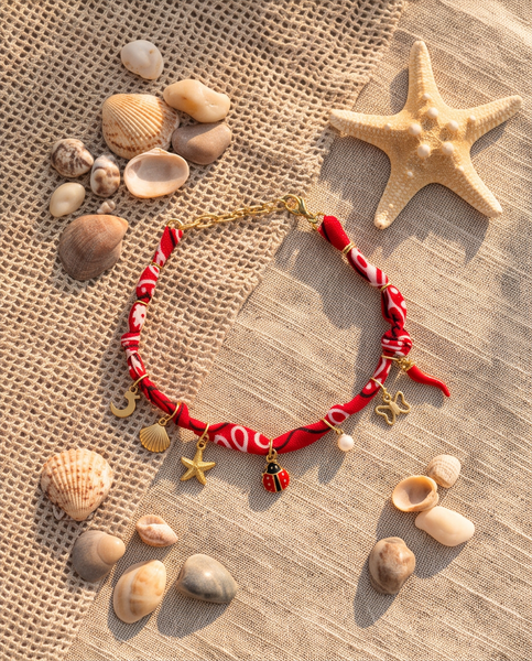 Bracelet de cheville bandana rouge